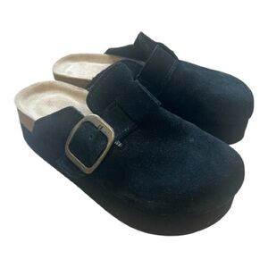 Cushionaire Sz 8 Black Suede Leather High Platform Clogs Mules Y2K